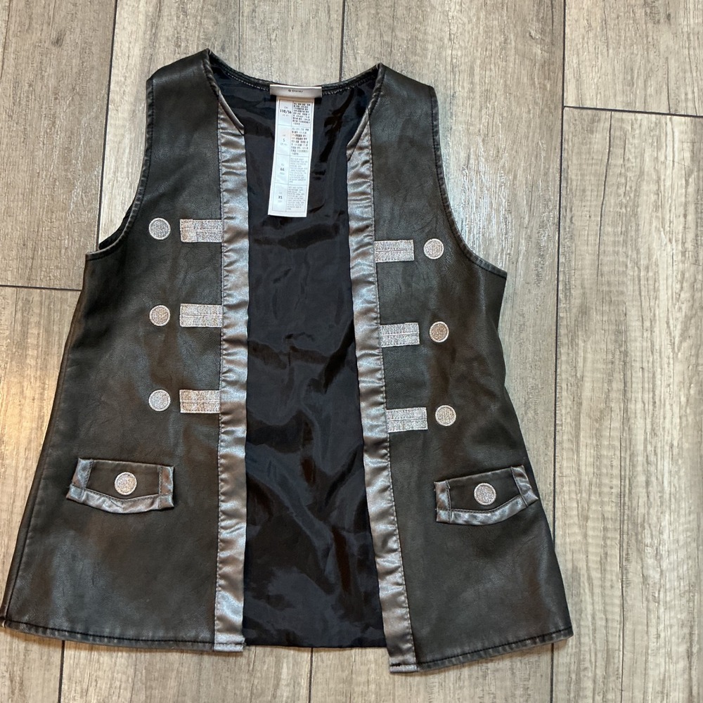 Disney Cruise Line Girl's Black Faux Leather Vest Silver Trim Buttons Size XS‎